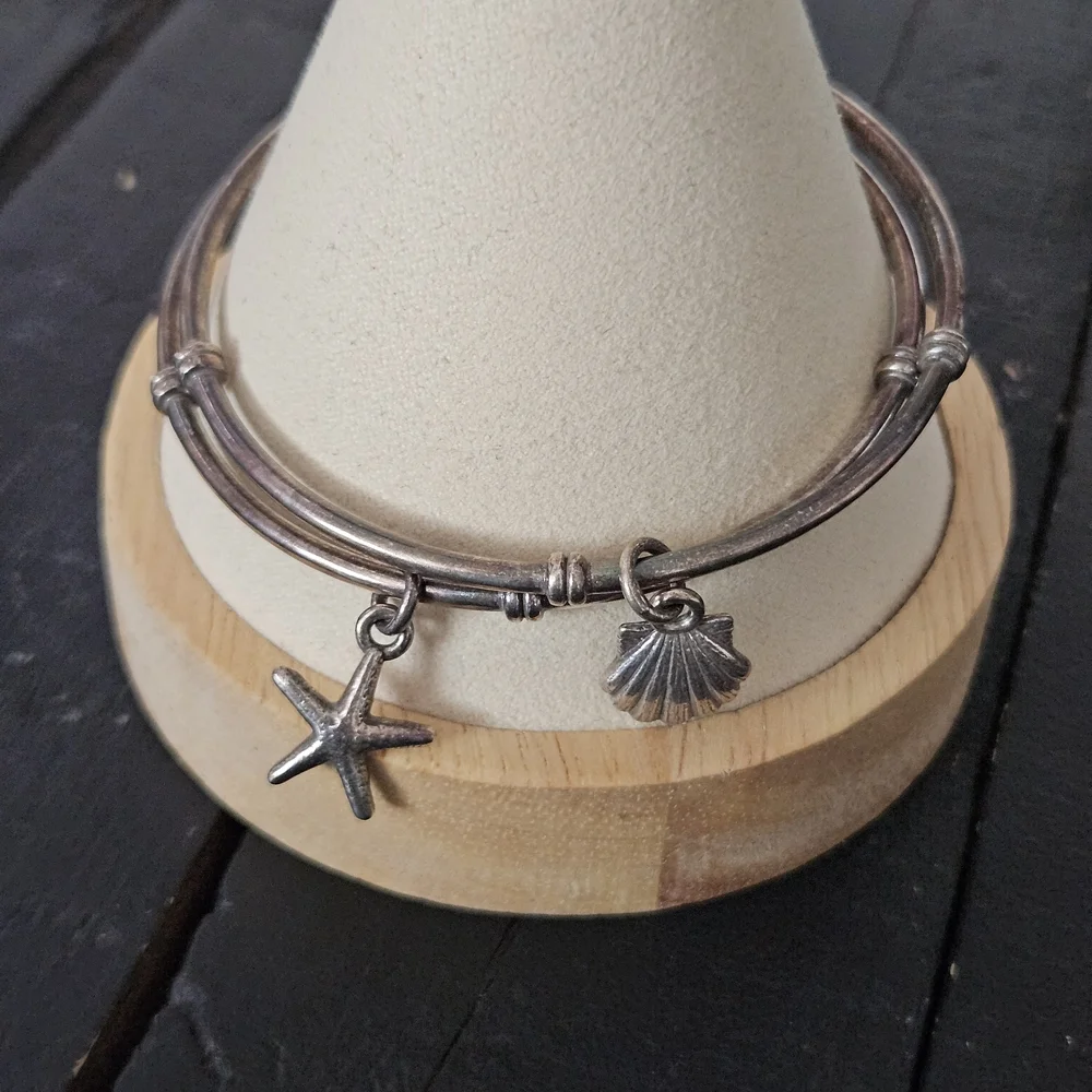 Silver Beach Sea Shell Starfish Charm Bracelets Set of 2